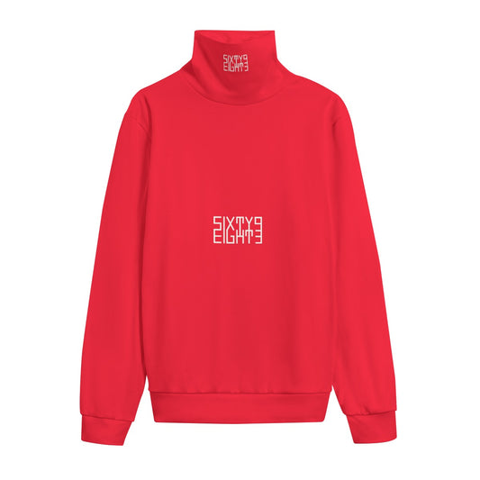 Sixty Eight 93 Logo White Red Unisex Turtleneck Knitted Fleece Sweater