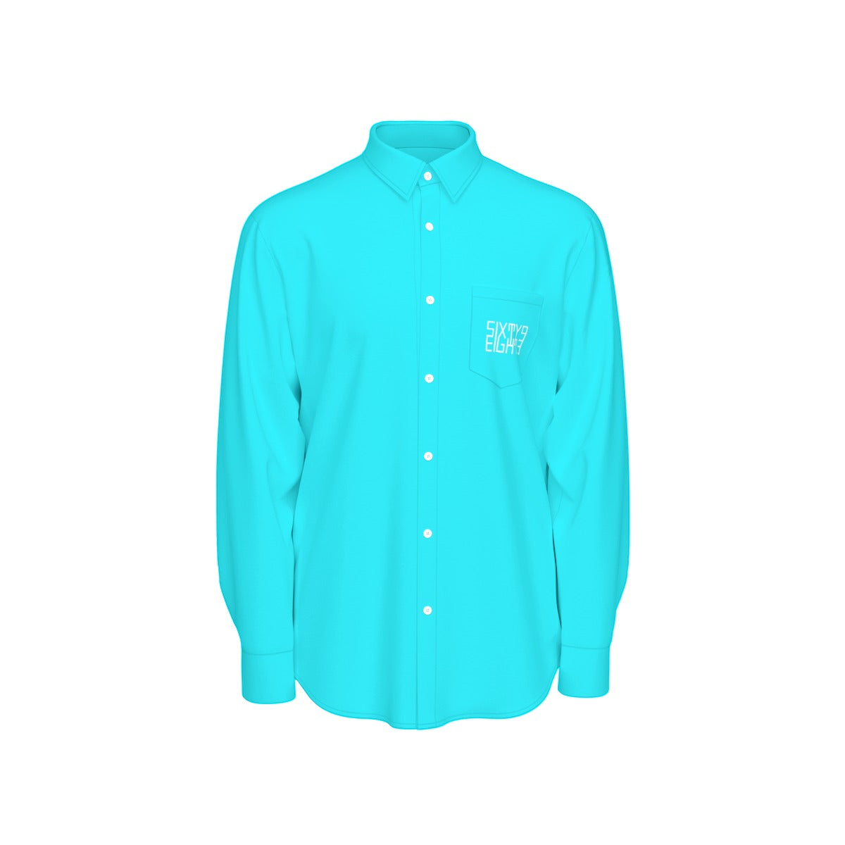 Sixty Eight 93 Logo White Aqua Blue Men's Cotton Long Sleeve Shirt