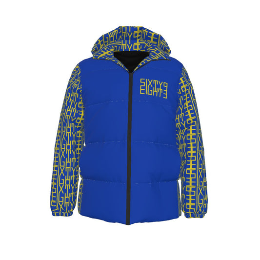 Sixty Eight 93 Infinity Logo Gold Blue Unisex Hooded Puffer Jacket