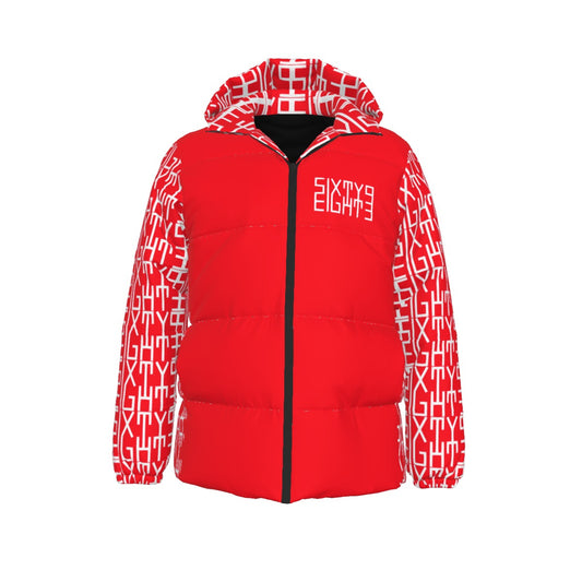 Sixty Eight 93 Infinity Logo White Red Unisex Hooded Puffer Jacket