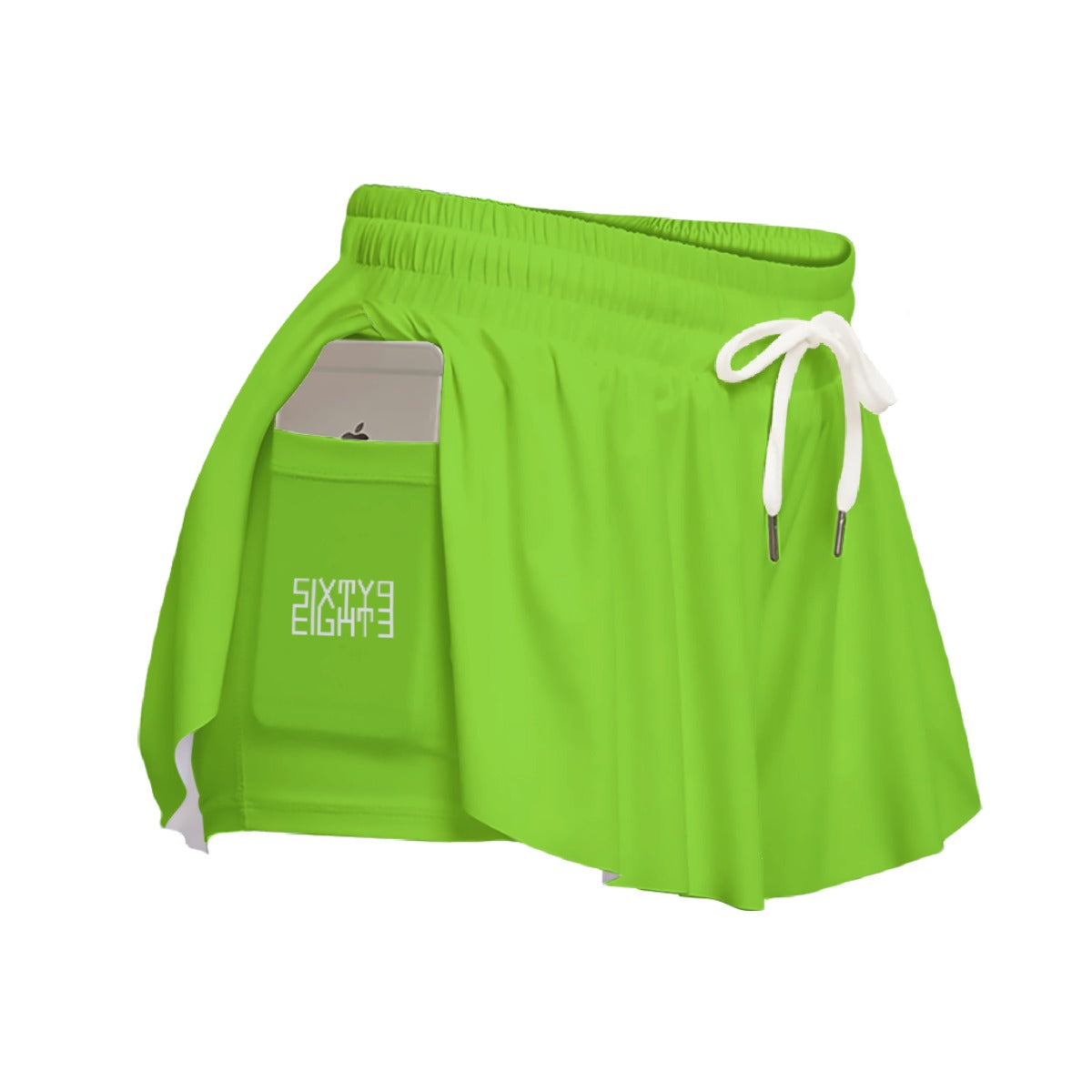Sixty Eight 93 Logo White Green Apple Women's Sport Skorts With Pocket