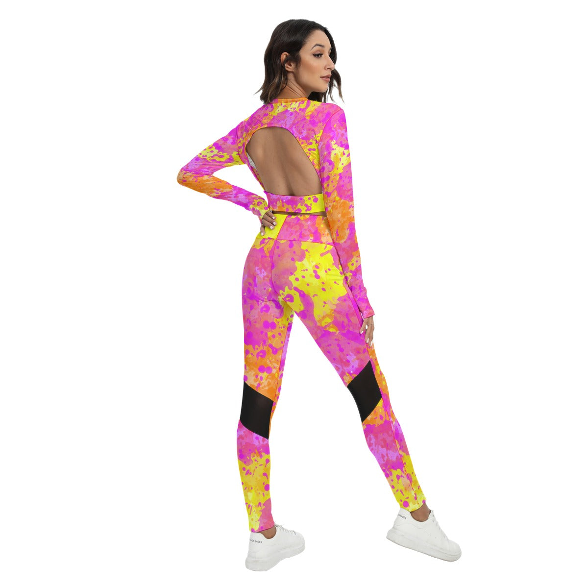 Sixty Eight 93 Logo White POY Women's Sport Set With Backless Top And Leggings