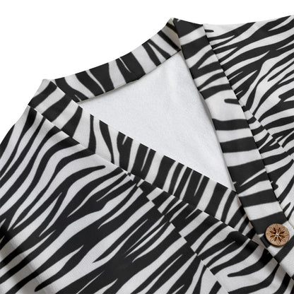Sixty Eight 93 Logo White & Black OG Zebra Unisex V-Neck Knitted Fleece Cardigan