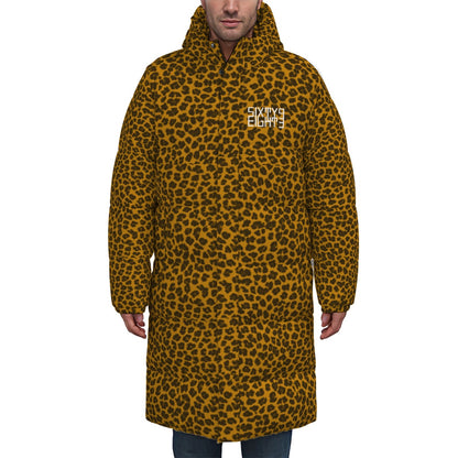 Sixty Eight 93 Logo White Cheetah Orange Unisex Puff Long Down Jacket