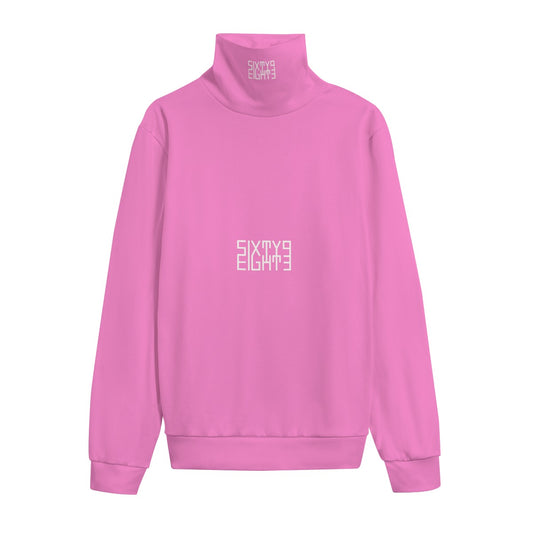 Sixty Eight 93 Logo White Pink Unisex Turtleneck Knitted Fleece Sweater