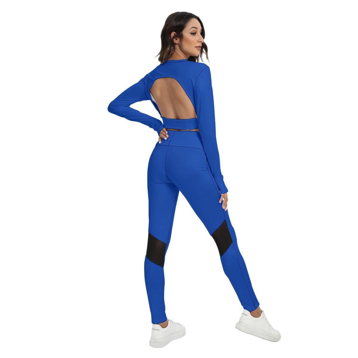 Sixty Eight 93 Logo White Blue Women's Sport Set With Backless Top And Leggings