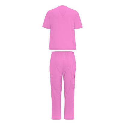 Sixty Eight 93 Logo White Pink Unisex Scrub Set With Six Pockets