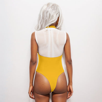 Sixty Eight 93 Logo White Orange Women's Backless V-Neck Skinny Bodysuit