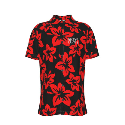 Sixty Eight 93 Logo White Hibiscus Red & Black Button Up Shirt