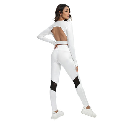 Sixty Eight 93 Logo Black White Women's Sport Set With Backless Top And Leggings