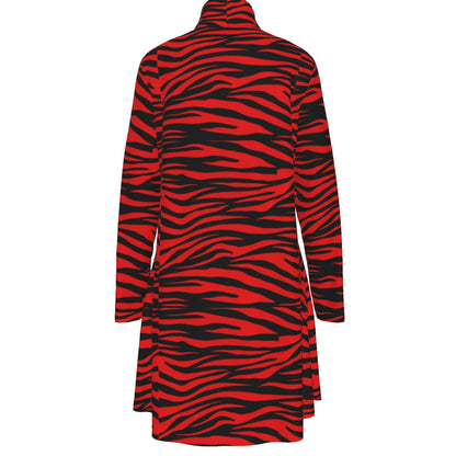 Sixty Eight 93 Logo White Zebra Red Women's High Neck Long Sleeve Dress #21