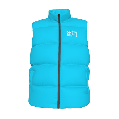 Sixty Eight 93 Logo White Aqua Blue Unisex Puffer Vest