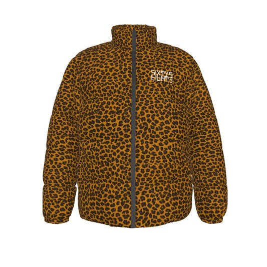 Sixty Eight 93 Logo White Cheetah Orange Unisex Puffer Jacket