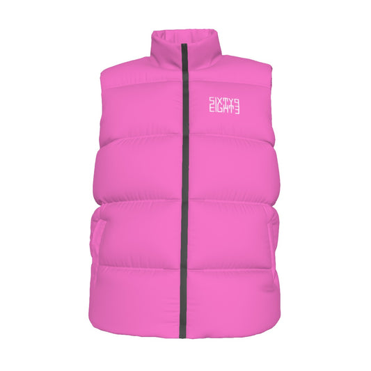 Sixty Eight 93 Logo White Pink Unisex Puffer Vest