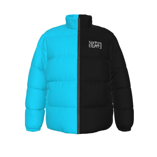 Sixty Eight 93 Logo White Aqua Blue & Black Unisex Puffer Jacket