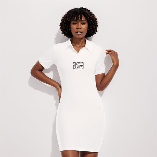 Sixty Eight 93 Logo Black White Women's Polo Collar Dress