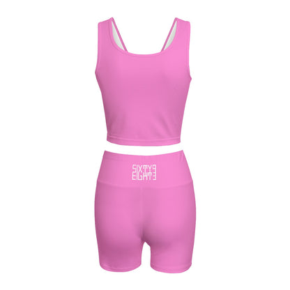 Sixty Eight 93 Logo White Pink Women's Yoga Set