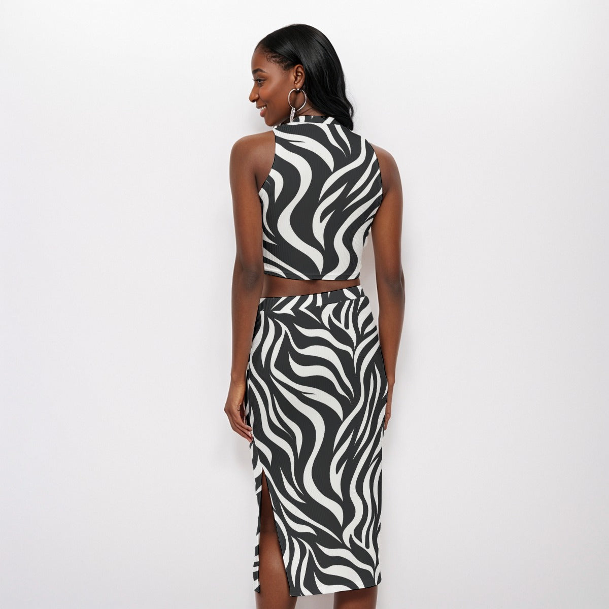 Sixty Eight 93 Logo White & Black Women's Tank Top & Split High Skirt Set #12