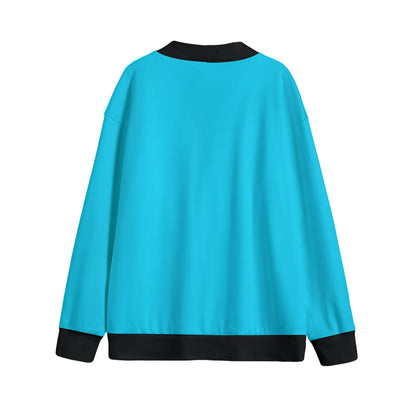 Sixty Eight 93 Logo Black Aqua Blue & Black Unisex V-Neck Knitted Fleece Cardigan