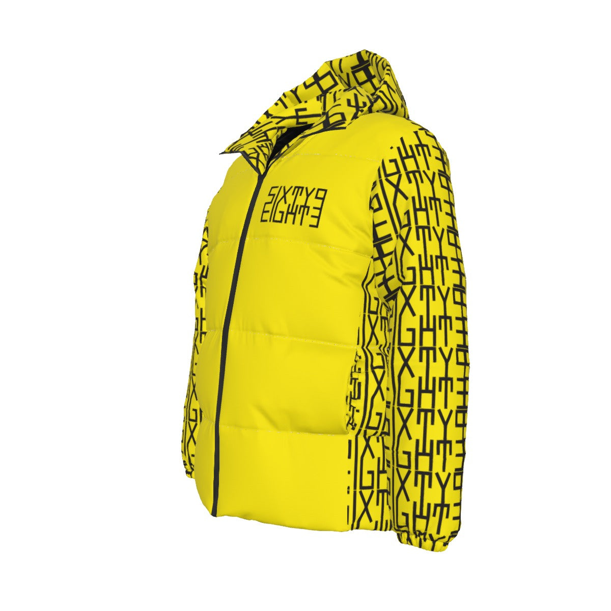 Sixty Eight 93 Infinity Logo Black & Lemonade Unisex Hooded Puffer Jacket