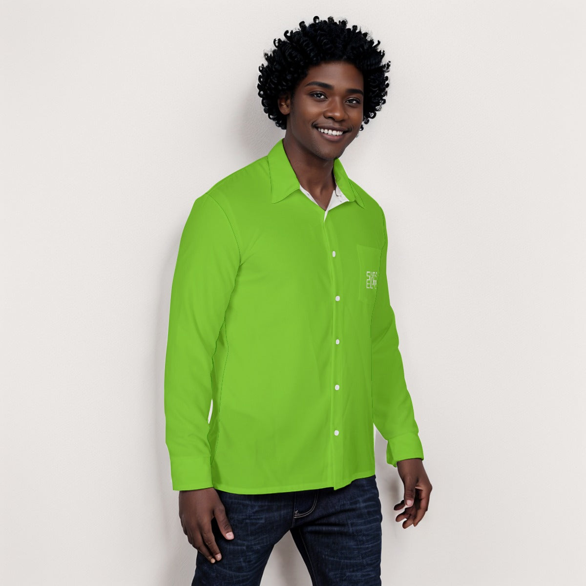 Sixty Eight 93 Logo White Green Apple Men's Long Sleeve Shirt