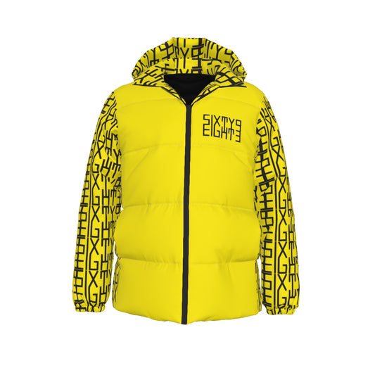 Sixty Eight 93 Infinity Logo Black & Lemonade Unisex Hooded Puffer Jacket