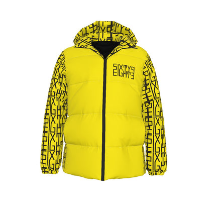 Sixty Eight 93 Infinity Logo Black & Lemonade Unisex Hooded Puffer Jacket