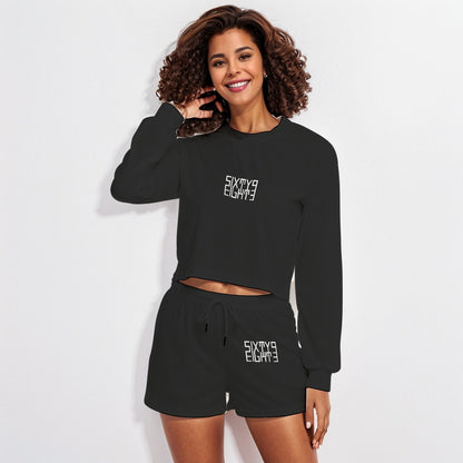 Sixty Eight 93 Logo White Black Women's Short Sweatshirt And Pants Set