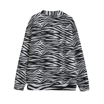 Sixty Eight 93 Logo White & Black OG Zebra Unisex V-Neck Knitted Fleece Cardigan