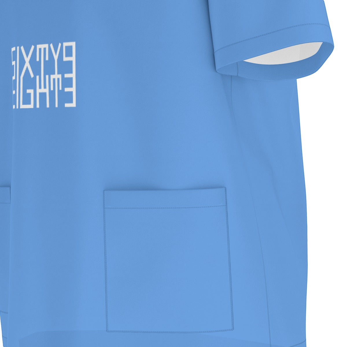 Sixty Eight 93 Logo White Havelock Blue Unisex Scrub Set With Six Pockets