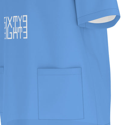 Sixty Eight 93 Logo White Havelock Blue Unisex Scrub Set With Six Pockets