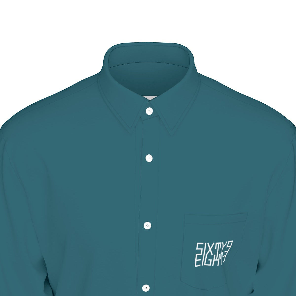 Sixty Eight 93 Logo White Dark Teal Men's Cotton Long Sleeve Shirt