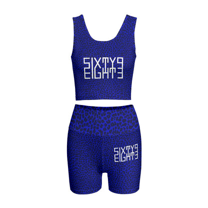 Sixty Eight 93 Logo White Cheetah Blue Women's Yoga Set