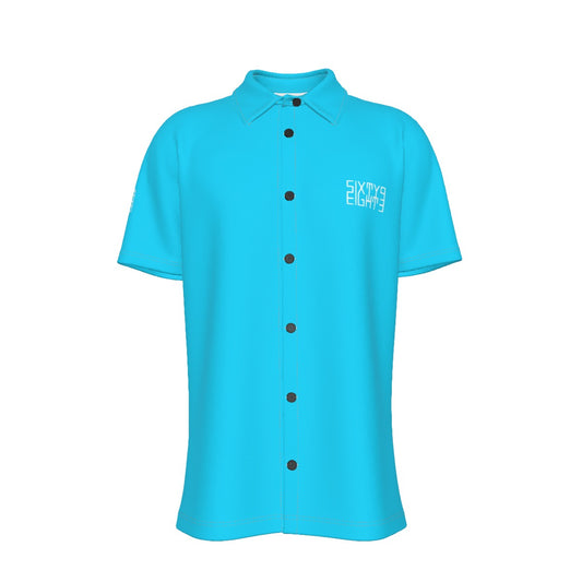 Sixty Eight 93 Logo White Aqua Blue Men's Button Up Shirt