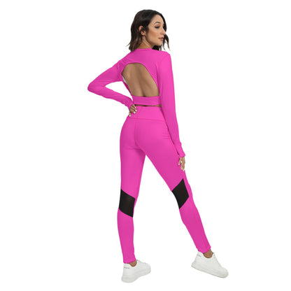 Sixty Eight 93 Logo White Fuchsia Women's Sport Set With Backless Top And Leggings
