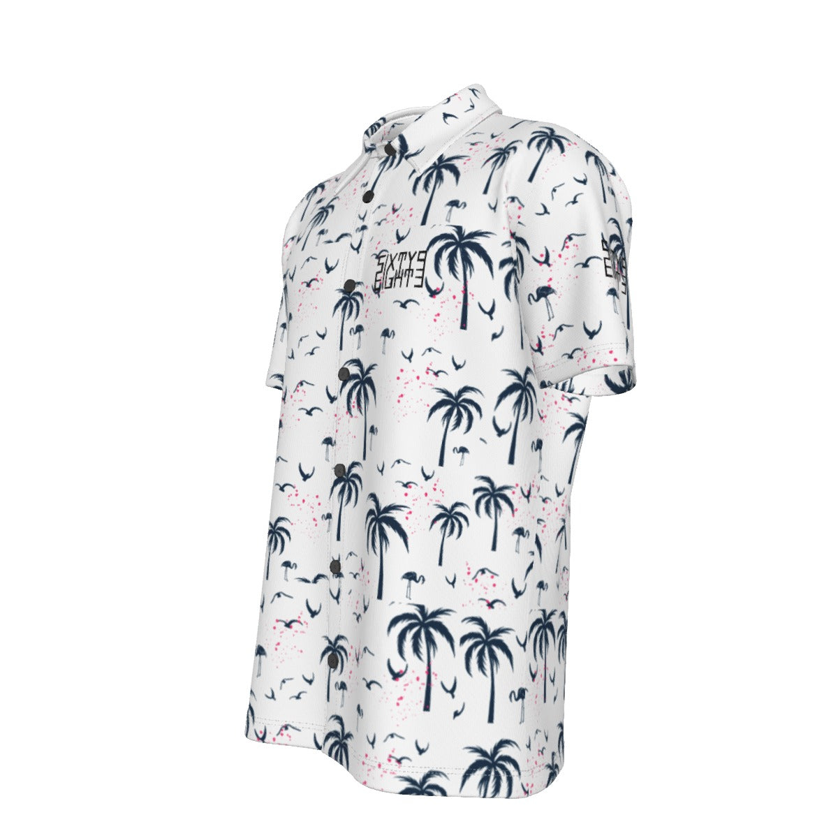 Sixty Eight 93 Logo Black & White Birds and Palms Button Up Shirt