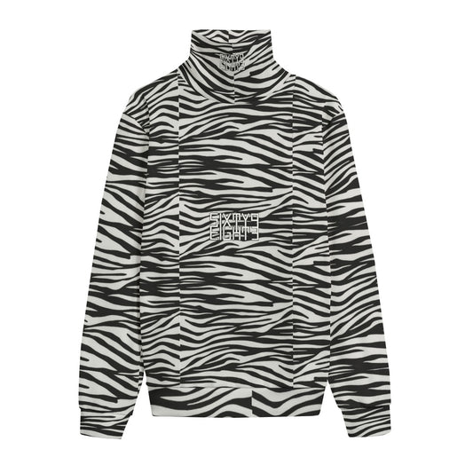 Sixty Eight 93 Logo White & Black OG Zebra Unisex Turtleneck Knitted Fleece Sweater