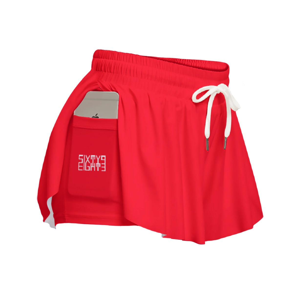 Sixty Eight 93 Logo White Red Women's Sport Skorts With Pocket