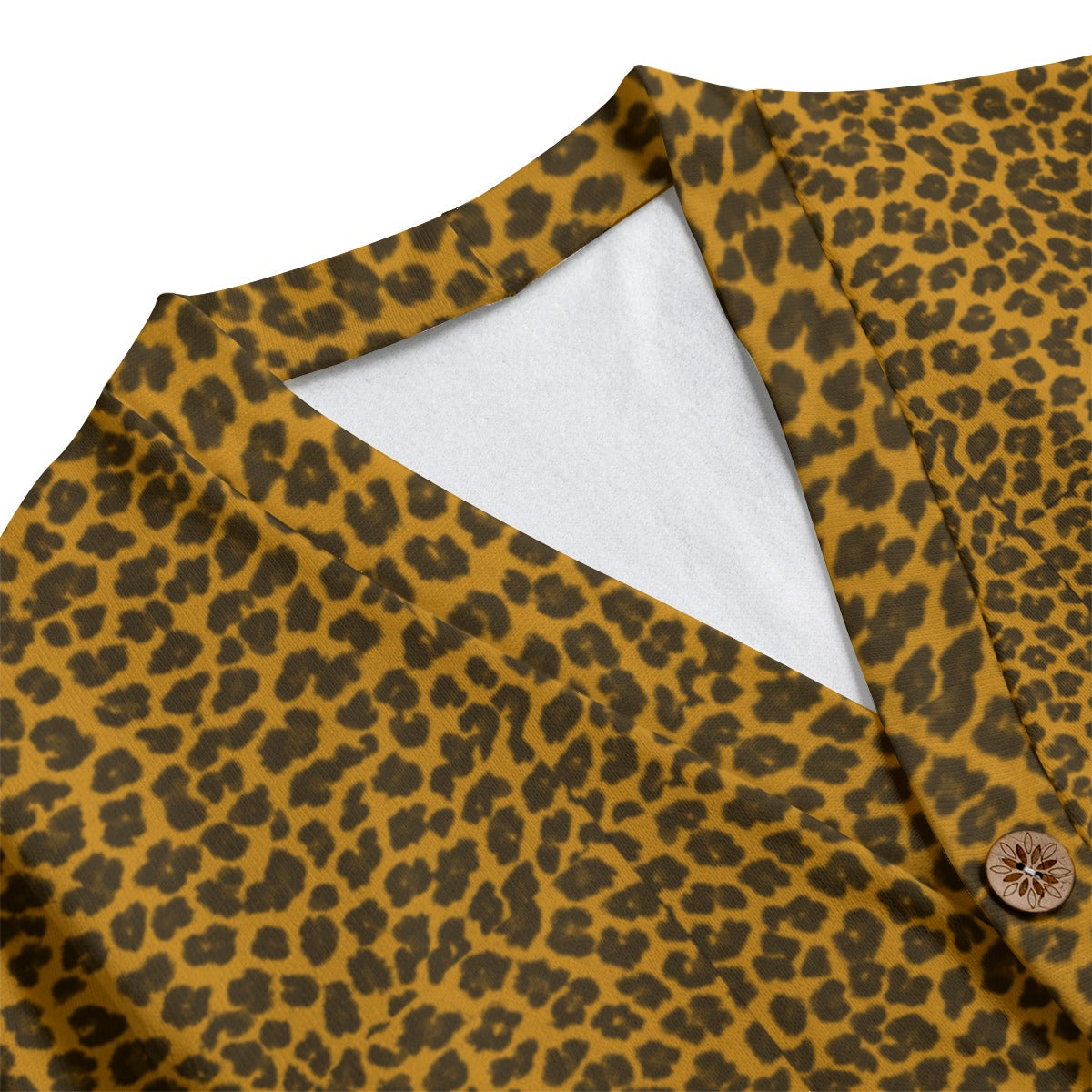 Sixty Eight 93 Logo White Cheetah Orange Unisex V-Neck Knitted Fleece Cardigan