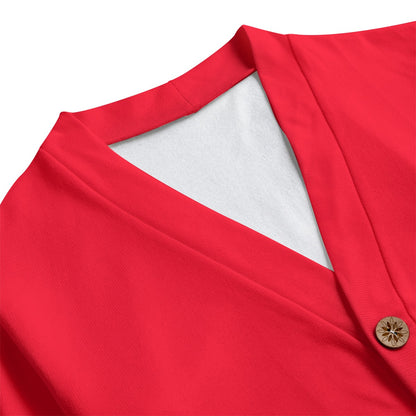 Sixty Eight 93 Logo White Red Unisex V-Neck Knitted Fleece Cardigan