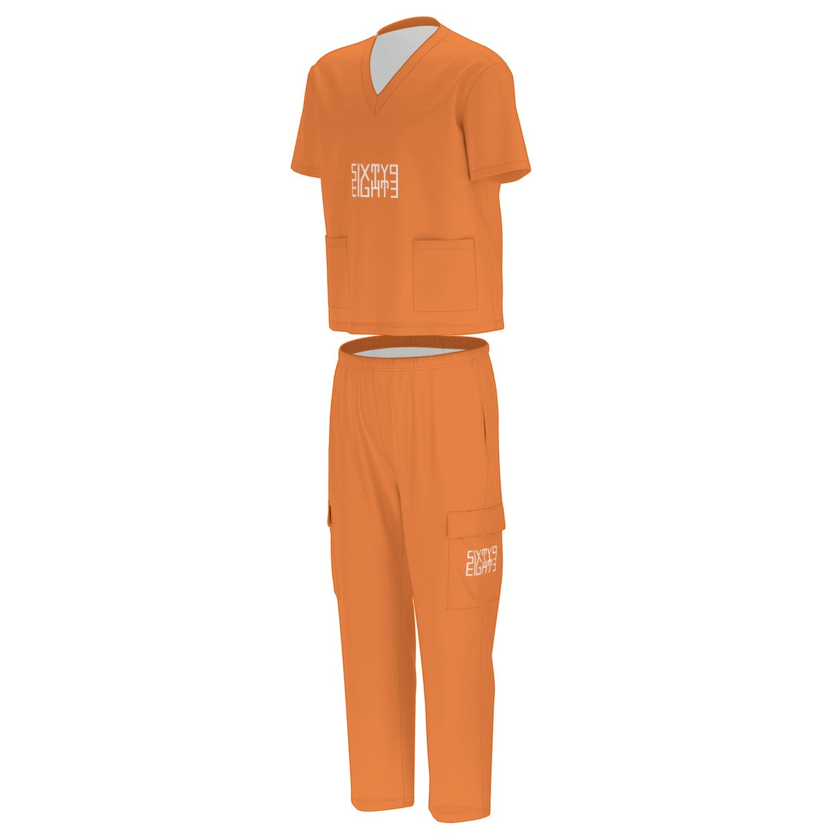 Sixty Eight 93 Logo White Netherland Orange Unisex Scrub Set With Six Pockets