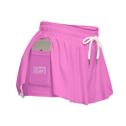 Sixty Eight 93 Logo White Pink Women's Sport Skorts With Pocket