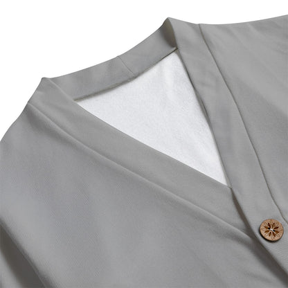 Sixty Eight 93 Logo White Grey Unisex V-Neck Knitted Fleece Cardigan