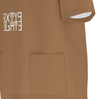 Sixty Eight 93 Logo White Chocolate Brown Unisex Scrub Set With Six Pockets