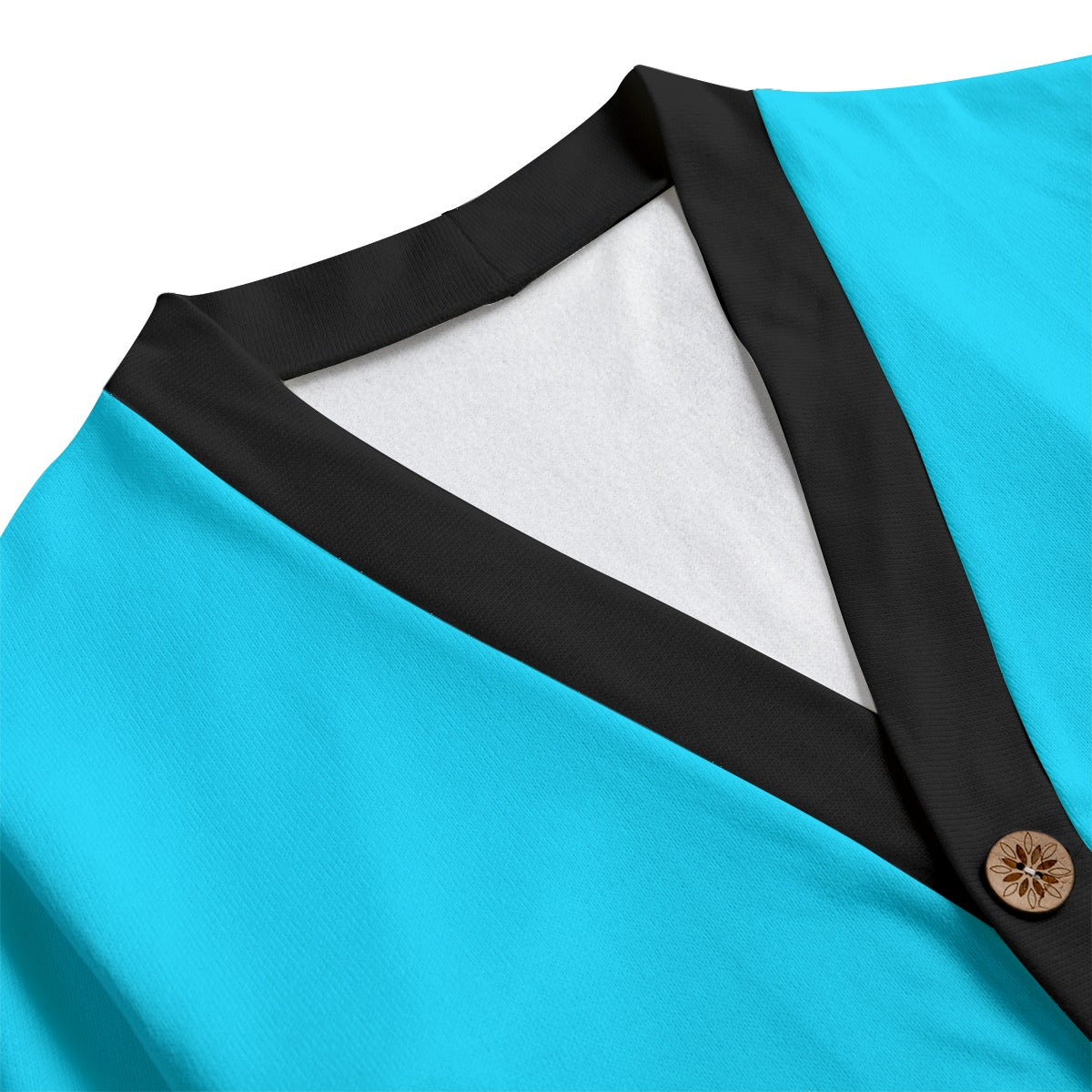 Sixty Eight 93 Logo Black Aqua Blue & Black Unisex V-Neck Knitted Fleece Cardigan