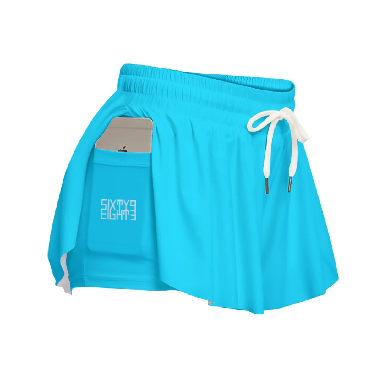 Sixty Eight 93 Logo White Aqua Blue Women's Sport Skorts With Pocket