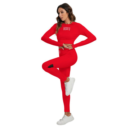Sixty Eight 93 Logo White Red Women's Sport Set With Backless Top And Leggings