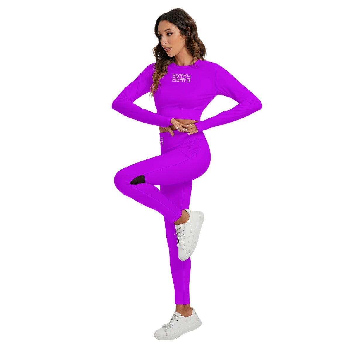 Sixty Eight 93 Logo White Grape Women's Sport Set With Backless Top And Leggings