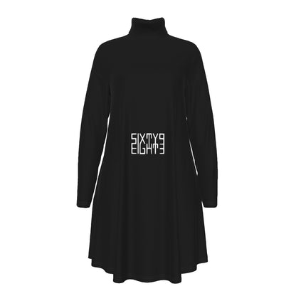 Sixty Eight 93 Logo White Black Women's High Neck Long Sleeve Dress #20