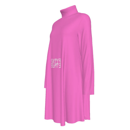 Sixty Eight 93 Logo White Pink Women's High Neck Long Sleeve Dress #24